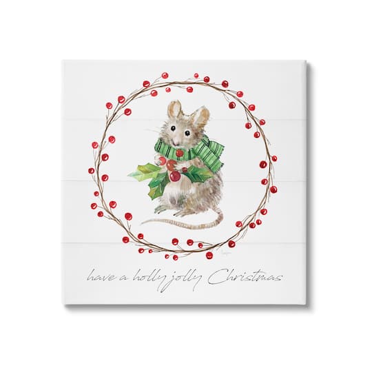 Stupell Industries Holly Jolly Christmas Mouse Canvas Wall Art